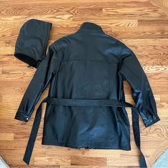 Wilsons Leather Black Leather Hooded Full-zip Coat Size L - Picture 4 of 15